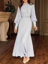 Round Neck Bubble Sleeve Maxi Dress, DES107